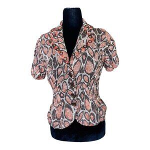 Alberto Makali Women's Button-Up Short Sleeve Blazer Jacket W/Unique Pattern S